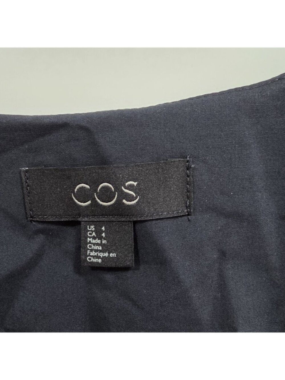 COS Poplin Cotton Dress Women 4 Navy V Neck SS Side Ties High Low Hem Minimalist - Picture 4 of 16